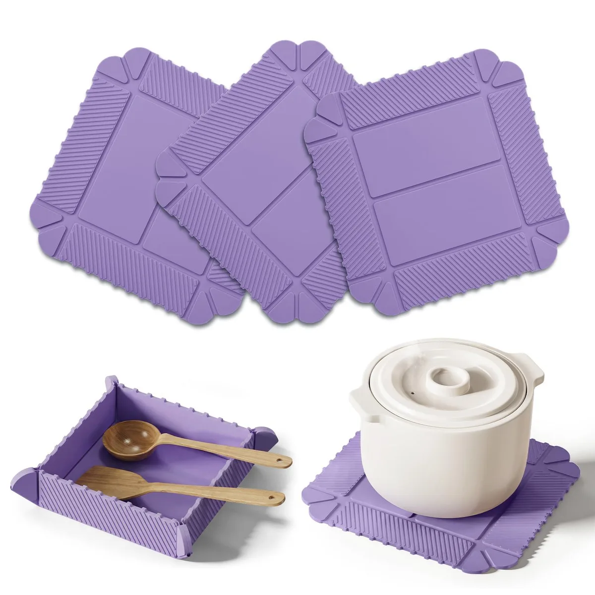 Square folded silicone mat with magnetic corners, grey finish