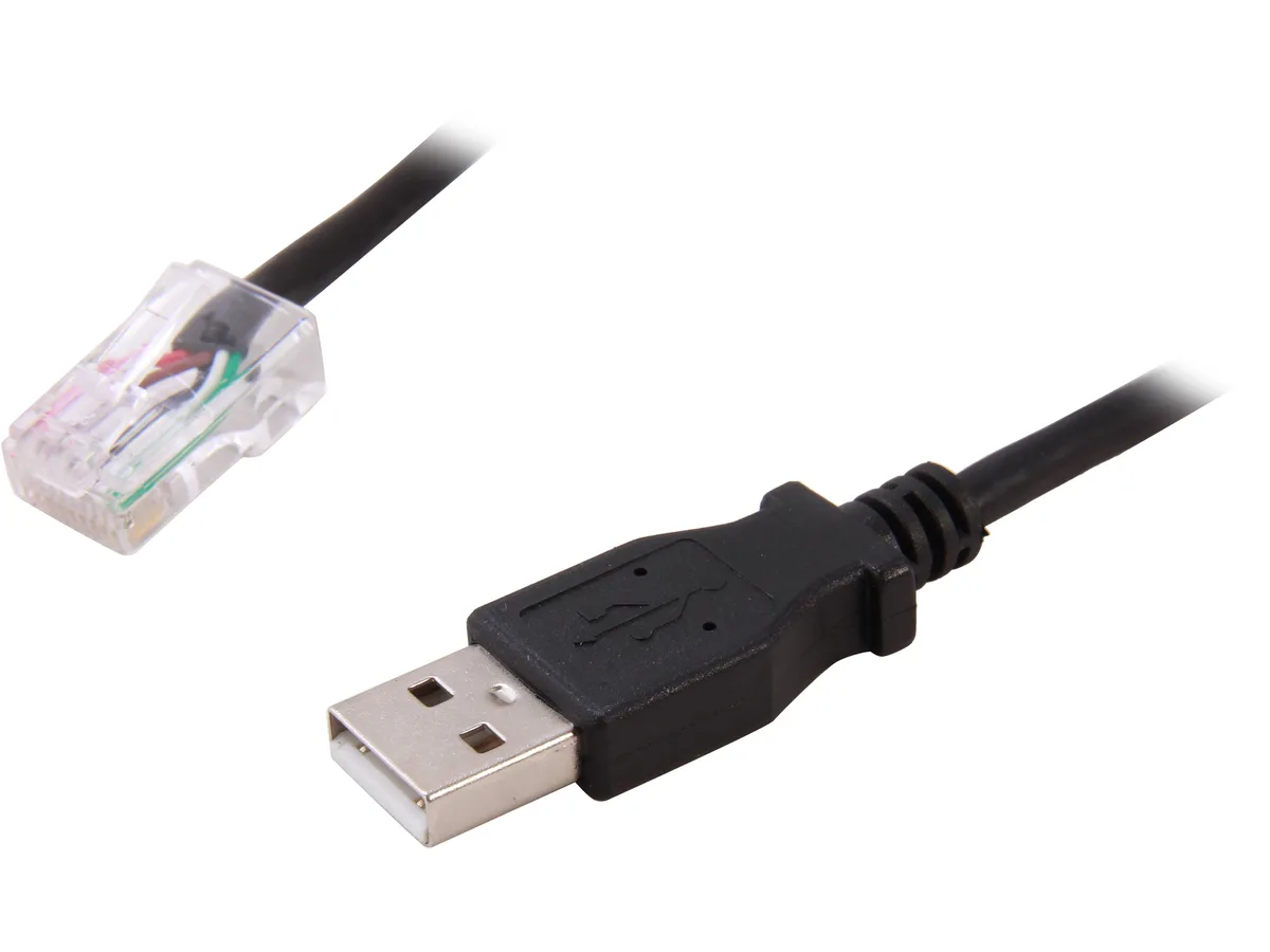 Black 6 ft USB A to 10-pin RJ45 cable with ferrite core
