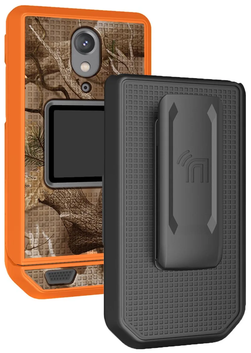 Nakedcellphone Nakedcellphone Grid Case + Belt Clip Holster Combo for CAT S22 Flip Orange Hunter Camo — product photo