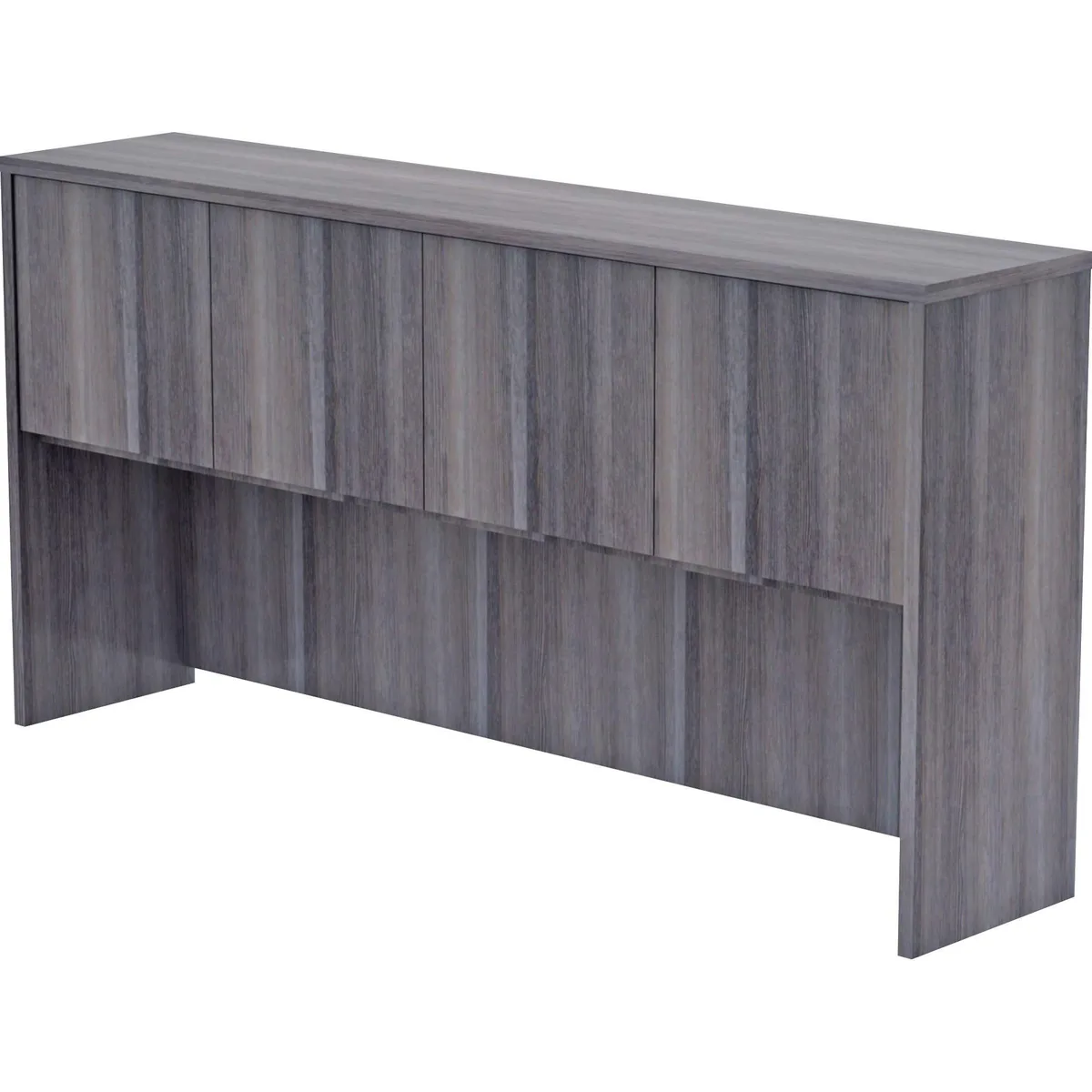 Weathered charcoal laminate hutch with four doors, 75 by 15 by 36 inches