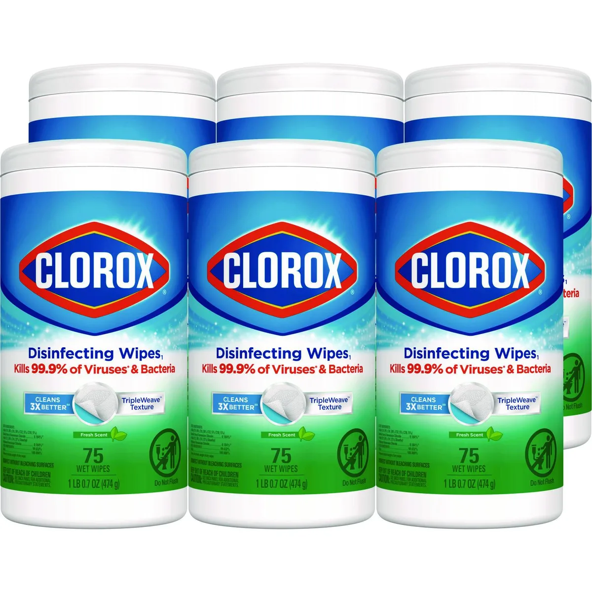 Clorox Clorox 01656 Disinfecting Wipes 75-count 6-pack Fresh Scent — product photo