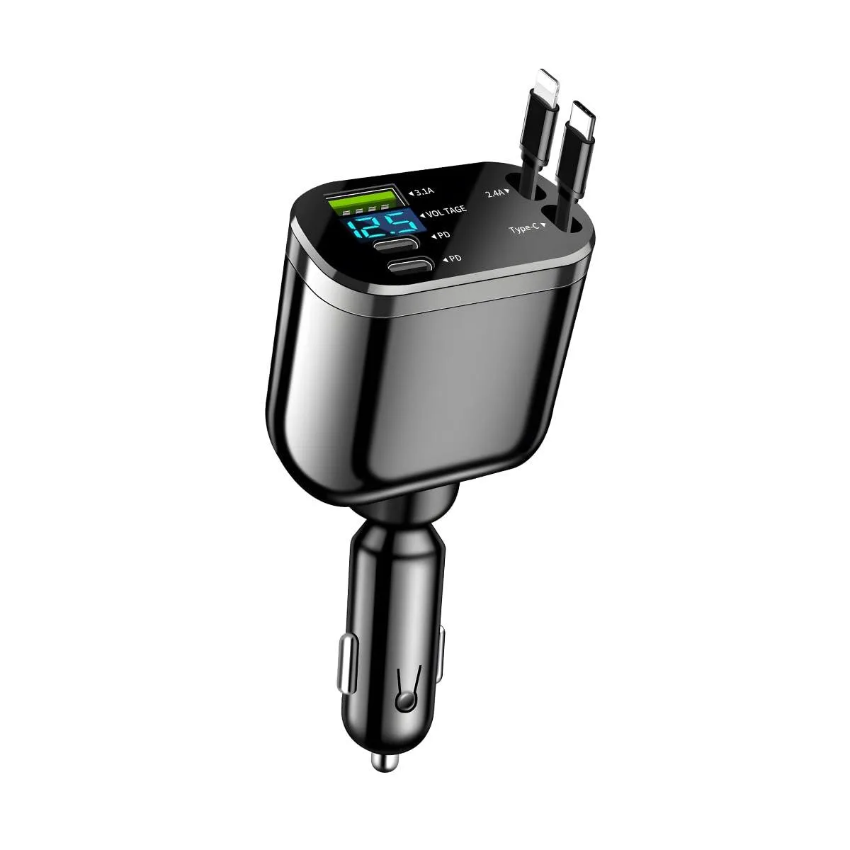  Ankuee C10 Retractable 4-in-1 Car Charger Dual USB-C Cables — product photo