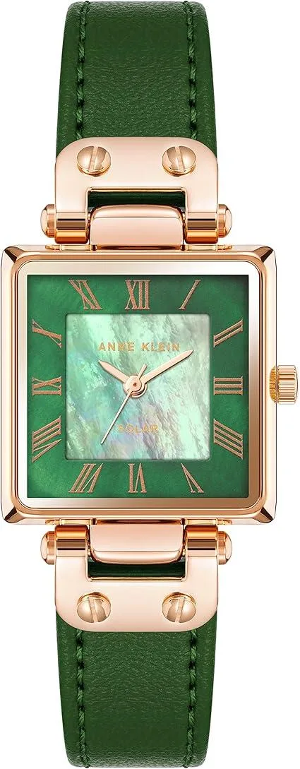 Anne Klein Anne Klein Rose Gold-Tone Square Green Mother-of-Pearl Apple Leather Watch — product photo