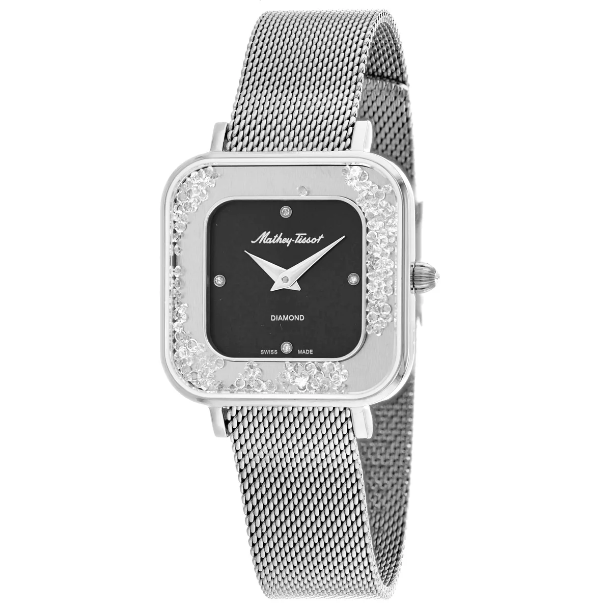 Stainless steel watch with black dial and bracelet