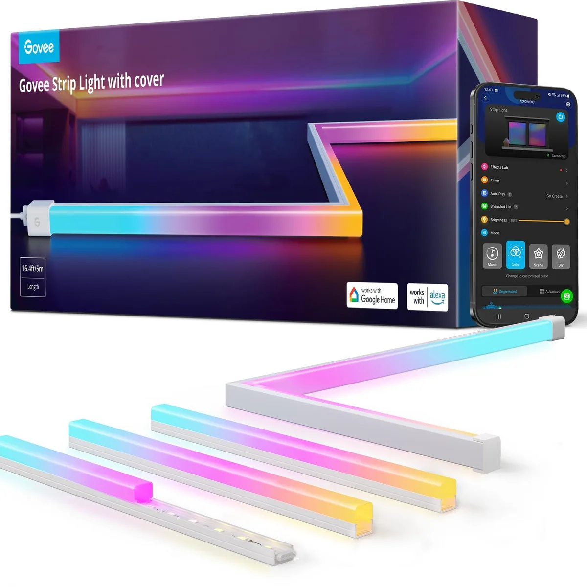 White plastic LED strip in diffuser channel with corner pieces, 16.4ft roll