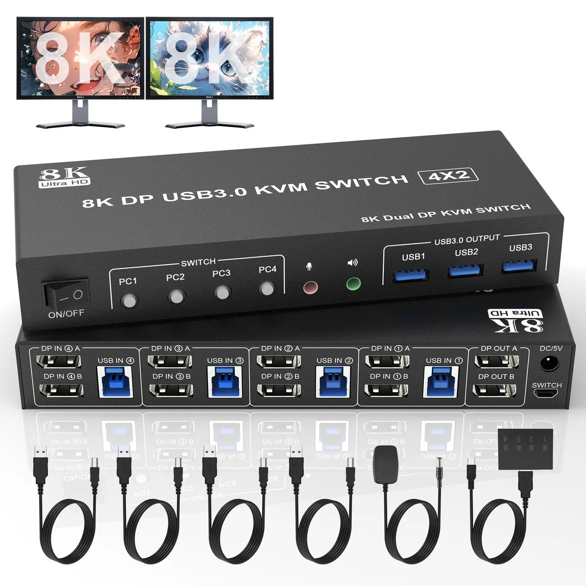 Vszerda Vszerda DP402B-USB3.0-8K 4-Port Dual Monitor KVM Switch — product photo