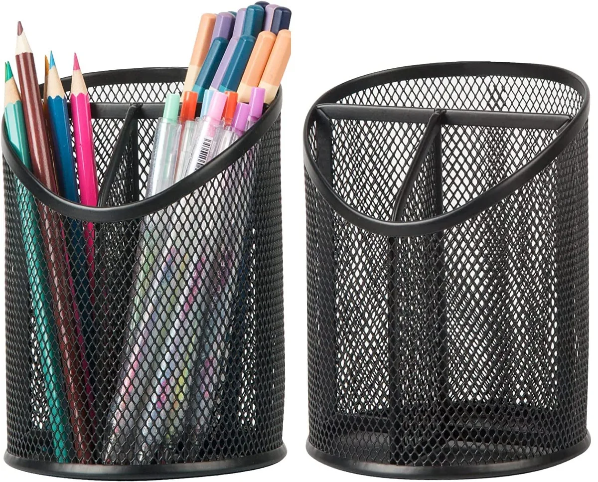 Samsill Mesh Pen Holder 3 Compartments Black 2 Pack 4.3x5.9 in — product photo