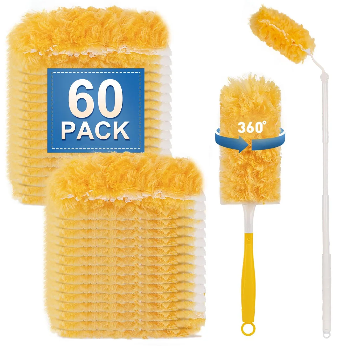 White microfiber duster kit with 60 refills and 3FT telescopic handle