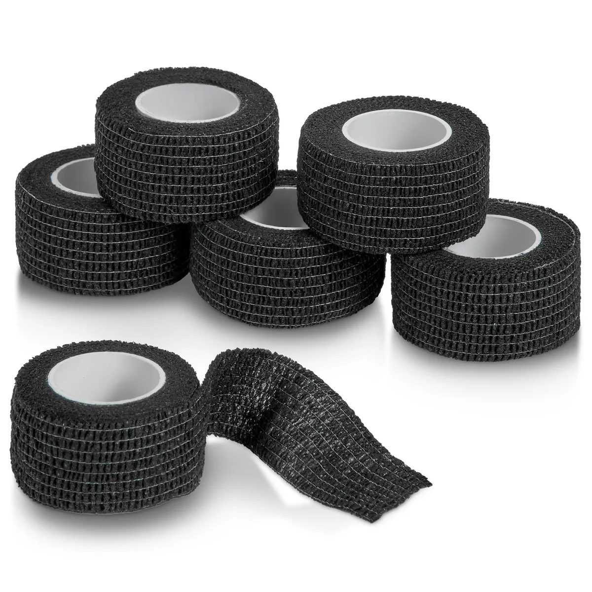MEDca MEDca Self-Adherent Cohesive Bandage Wrap 6 Rolls Black 1 in x 5 Yards First Aid — product photo