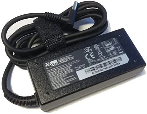 AcBel 65W laptop charger, black brick, blue tip, US plug