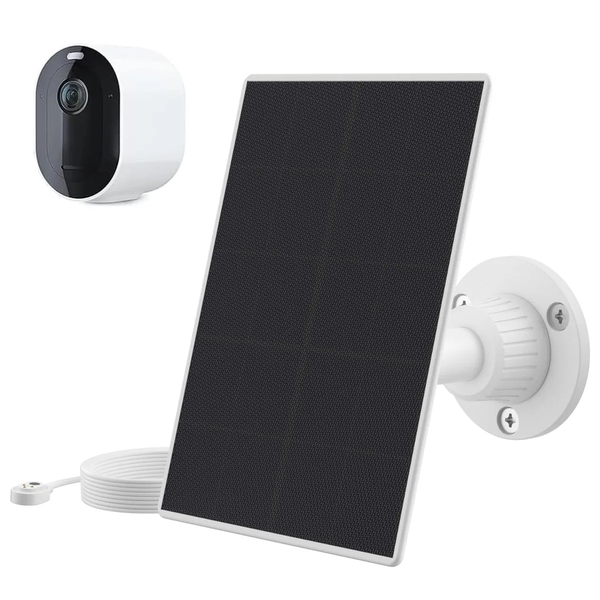White rectangular solar panel 7.5 by 4.3 by 2.8 inches with 13 foot cable