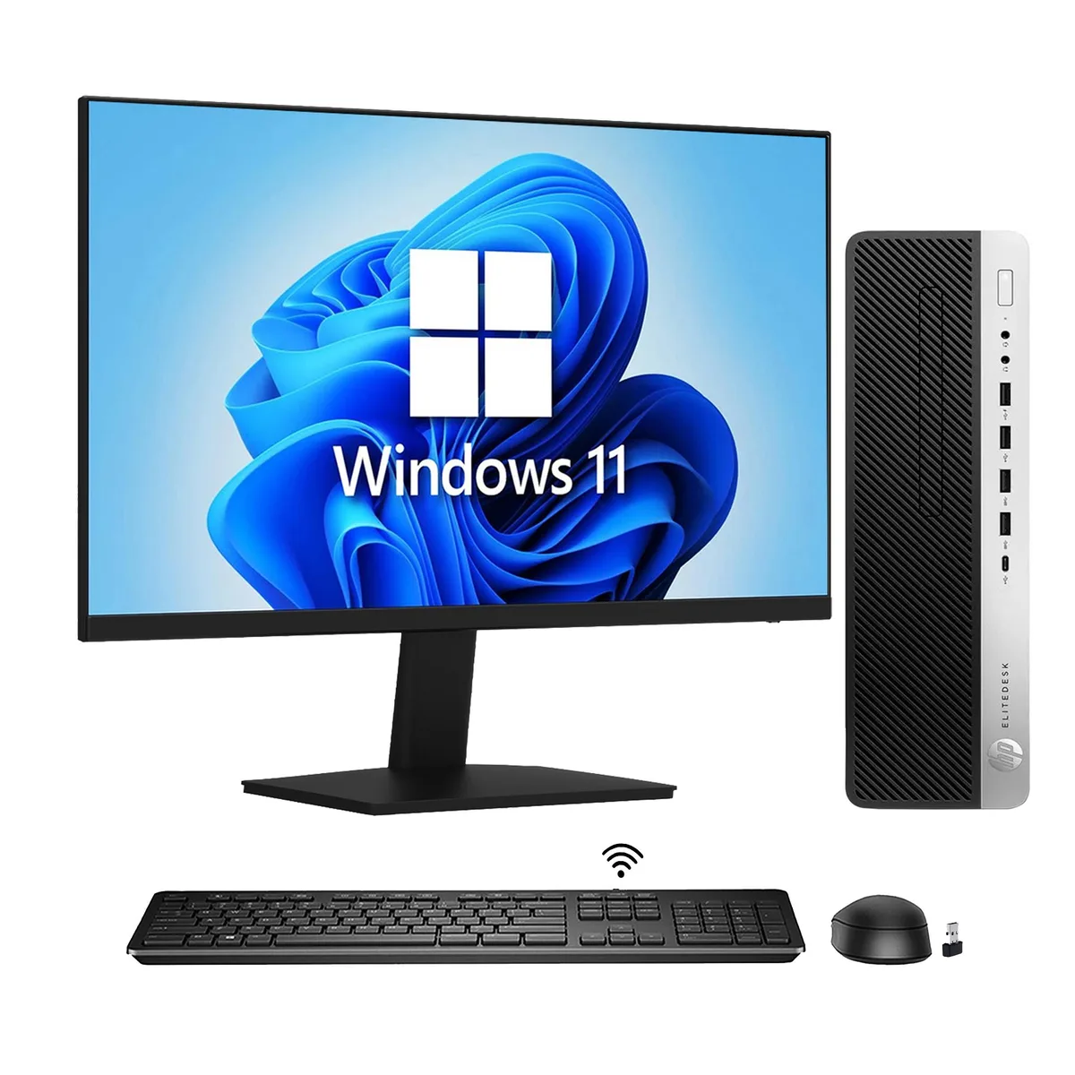 HP HP EliteDesk 800 G4 SFF i7-8700 32GB DDR4 1TB NVMe 24" monitor — product photo