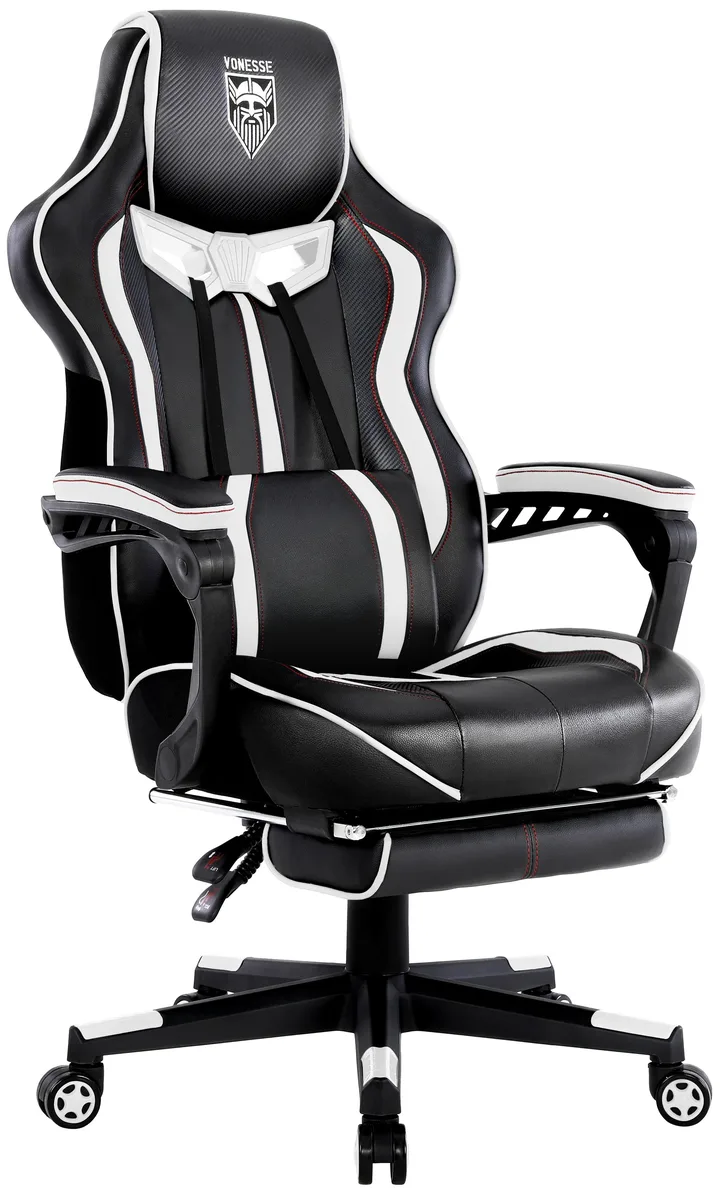 Vonesse Vonesse Gaming Chair with Footrest, Massage Lumbar, White — product photo