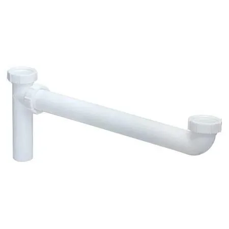 White plastic end outlet waste tee, 16 inch overall length, slip connection, includes baffle