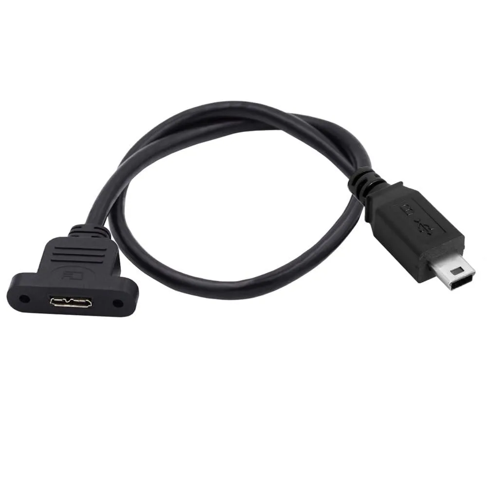 Fervit Fervit Mini USB 2.0 5Pin Male to Micro USB 3.0 Type-B Female Screw Mount Extension Cable 50cm 480Mbps — product photo