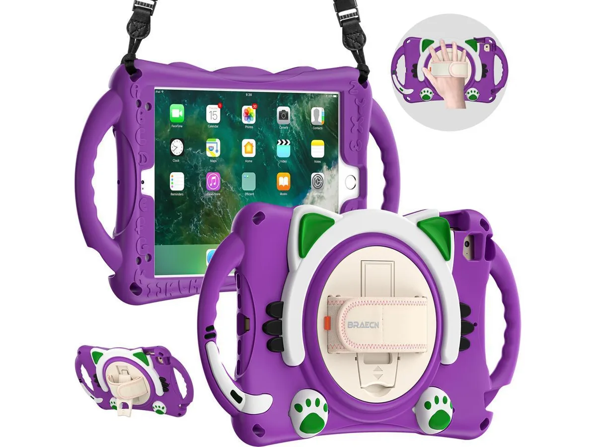 BONAEVER BONAEVER iPad Mini 1-5 Kids Silicone Shockproof Case with 360 Rotating Stand Strap Pencil Holder — product photo
