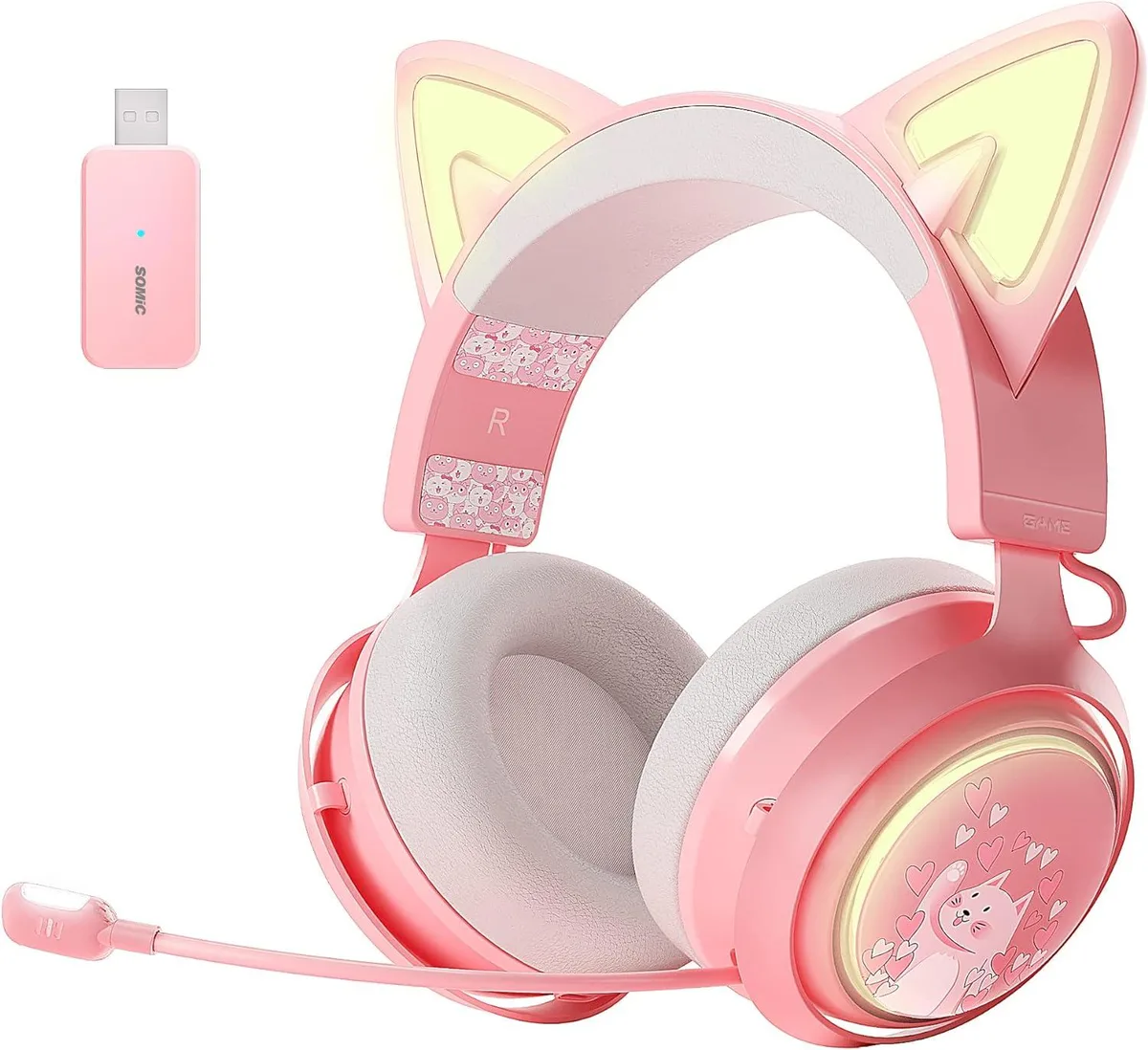 Mickey Technology Mickey Technology GS510 Cat Ear Headset Pink 2.4 GHz Wireless 7.1 Surround 50 mm Driver Retractable Mic RGB — product photo