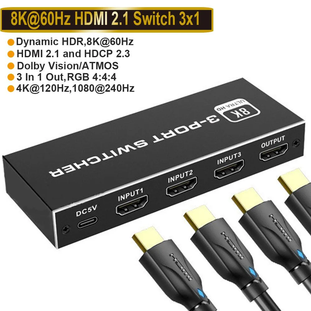 Jansicotek Jansicotek OZ8Q3-3 HDMI Switch 3x1 8K60 4K120 48Gbps — product photo