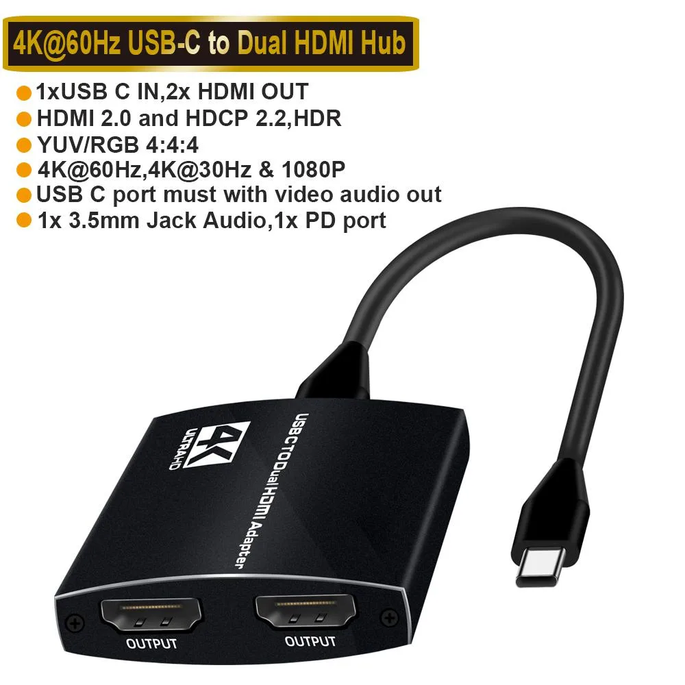 LUOM LUOM USB C to Dual HDMI Adapter with 3.5mm Audio, 100W PD, 4K@60Hz — product photo
