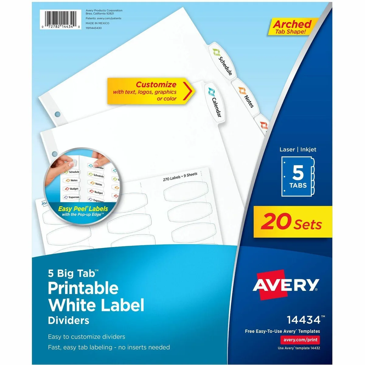 Avery Dennison Avery Dennison Big Tab White Label Dividers 5-Tab 20 Pack 14434 — product photo