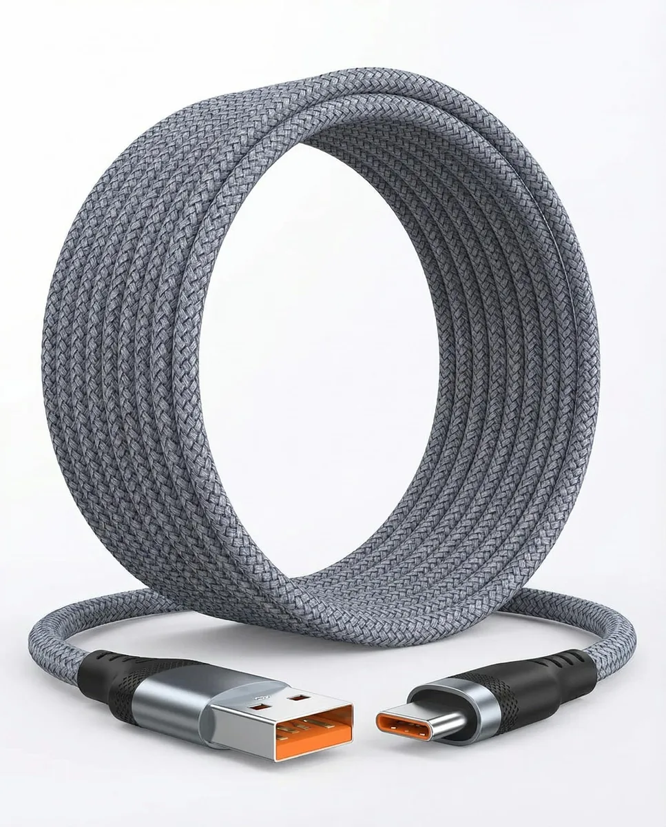 BOPLYBAY USB-A to USB-C Braided Cable 25 ft 18W 3A Grey — product photo