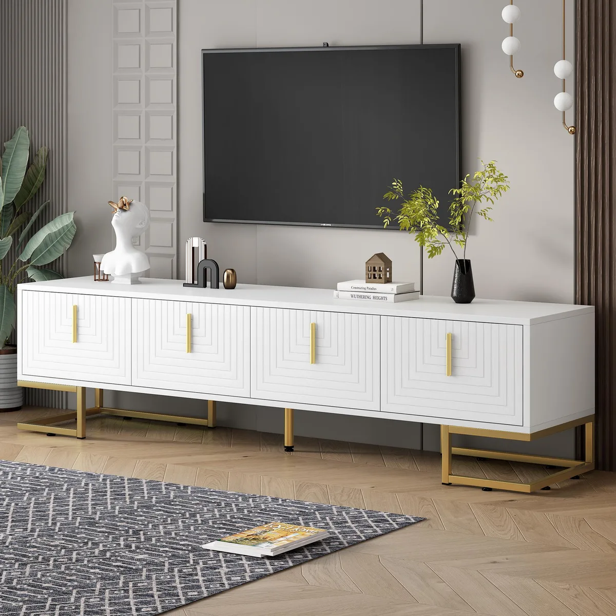 tuphen tuphen Modern TV Stand White Gold 80 inch — product photo