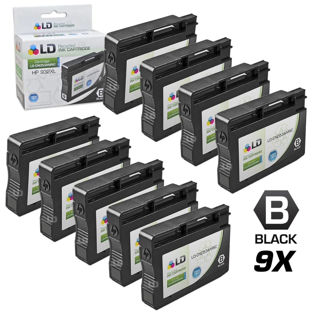 LD Products LD Products HP 932XL CN053AN Compatible High-Yield Black Ink Cartridges 9-Pack — product photo