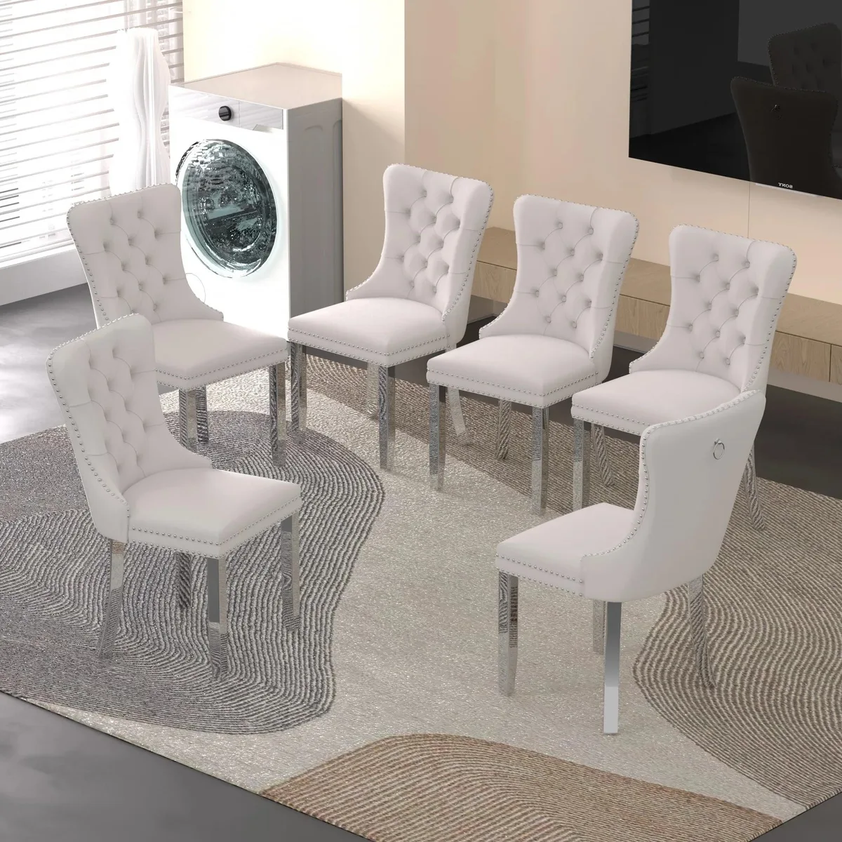 Sumdeal Sumdeal Velvet Dining Chairs Set of 6, Beige with Silver Legs — product photo