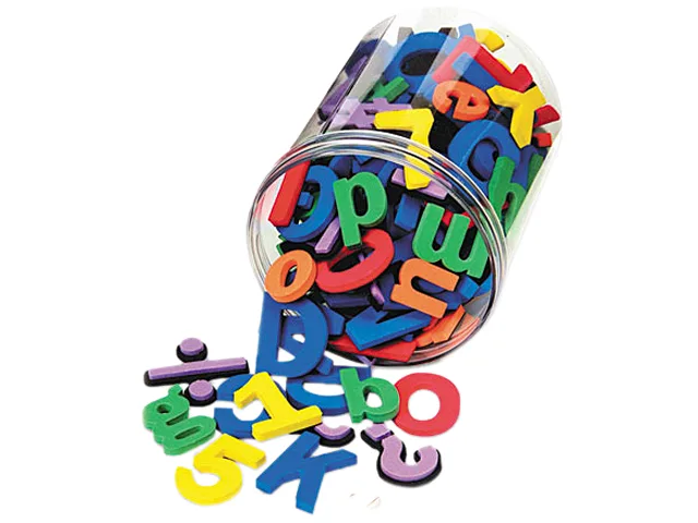 Pack of 105 magnetic foam letters and numbers in assorted colours, 1.5 inch capitals, lowercase 1 inch