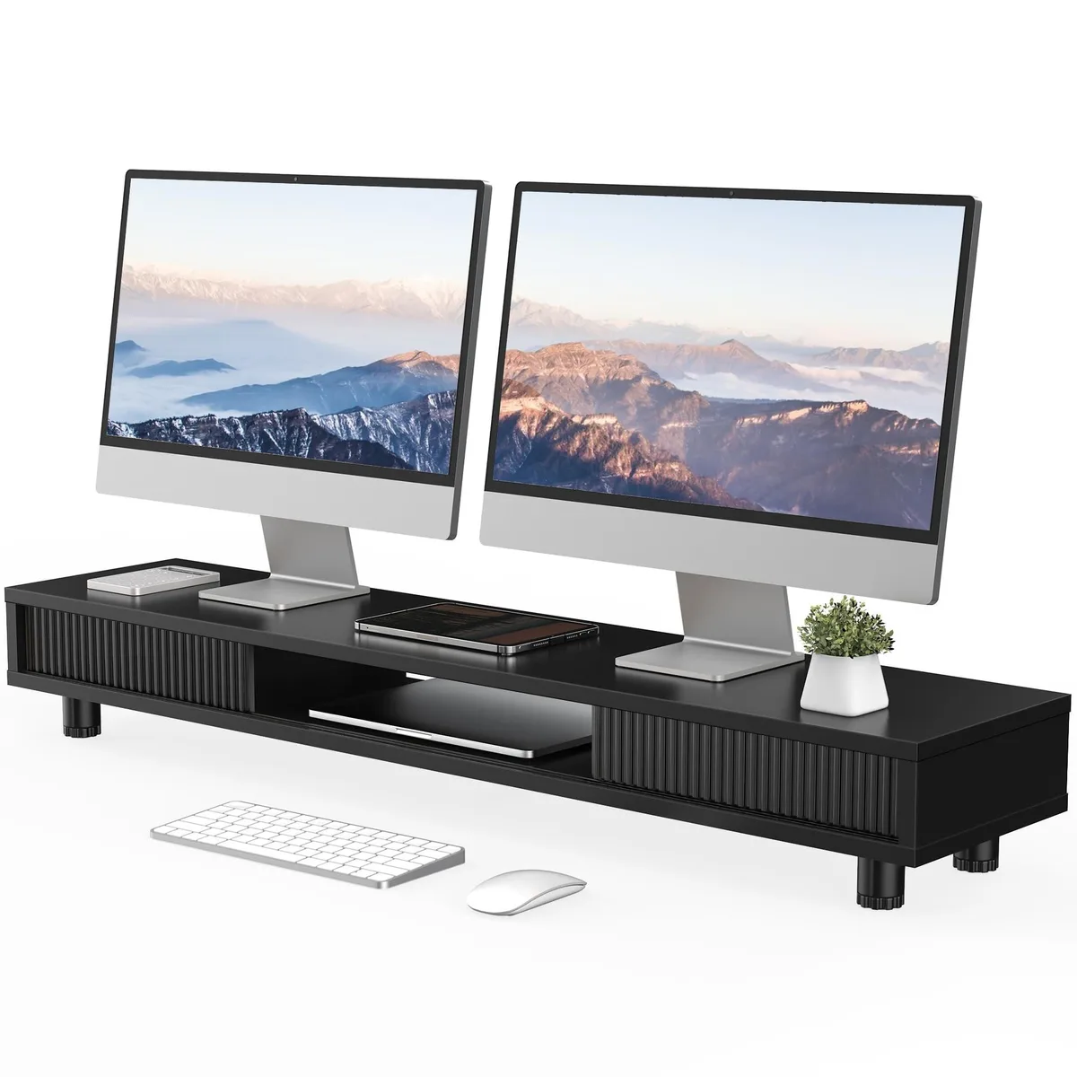 BoYata BoYata 2 in 1 Accessory 42.5in Dual Monitor Stand Sliding Door Storage 110lbs — product photo