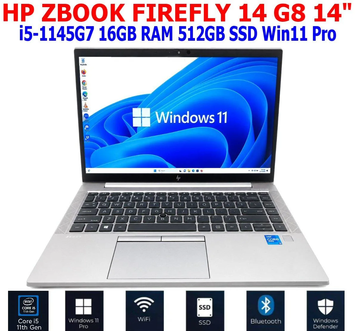HP HP ZBook Firefly G8 14" i5-1145G7 2.60GHz 16GB 512GB business laptop — product photo