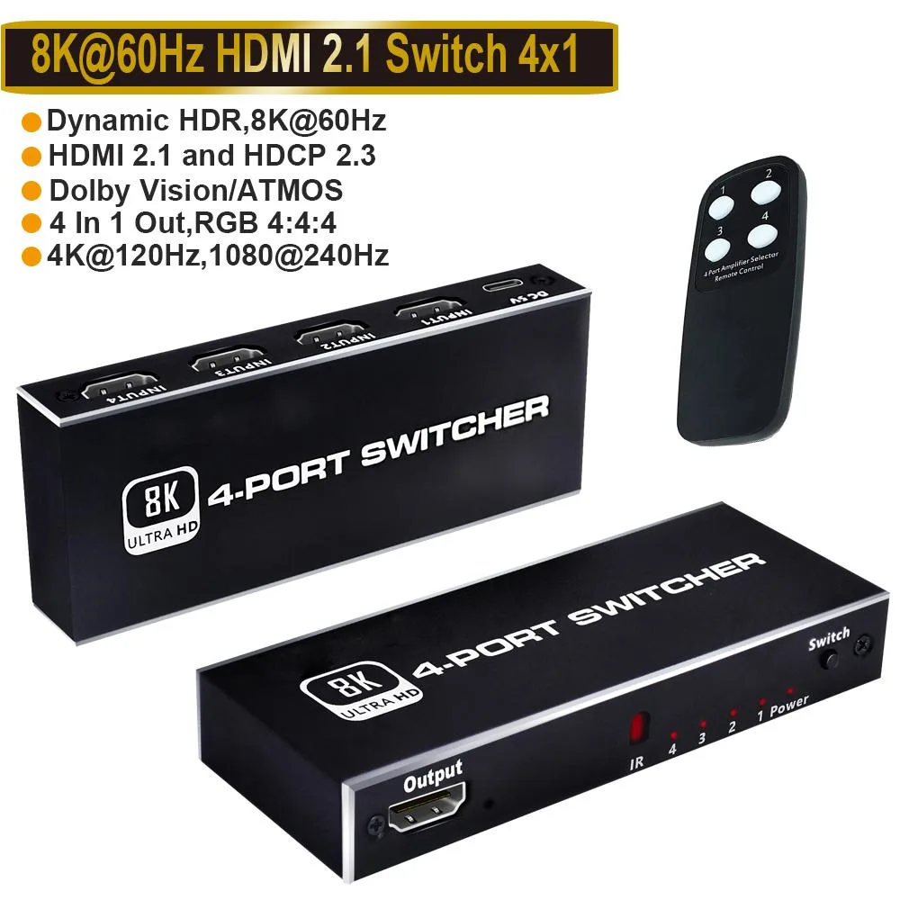 Jansicotek Jansicotek OZ8Q4 4-port HDMI 2.1 video switch 8K60 4K120 48Gbps — product photo