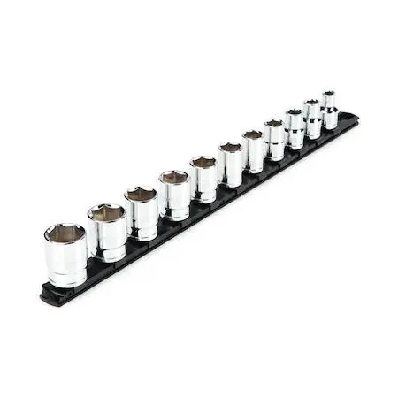 TEKTON 11-piece 1/2 inch drive socket set on rail