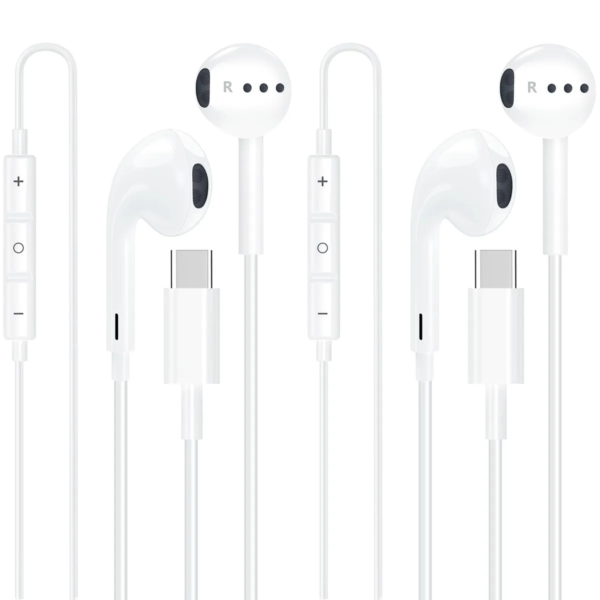 No Sew No Sew USB-C Wired Earphones 2-Pack White 14.2mm 106dB — product photo