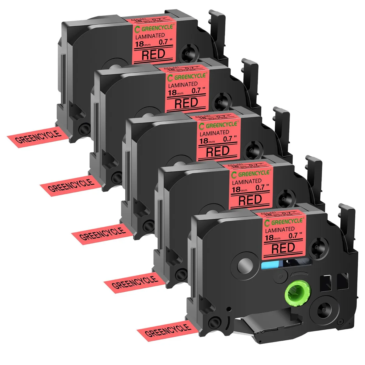 GREENCYCLE GREENCYCLE TZe-441 18mm Black on Red Laminated Label Tape 5 Pack — product photo