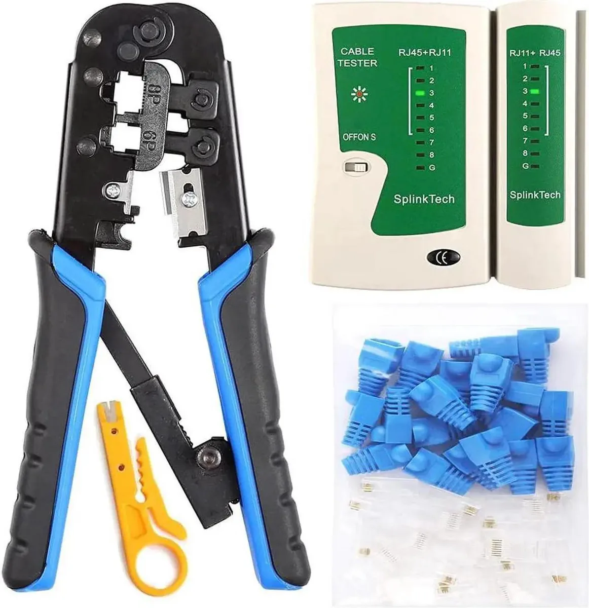 Vszerda Vszerda RJ45 Crimp Tool Kit 50 Connectors 50 Covers Tester Stripper — product photo