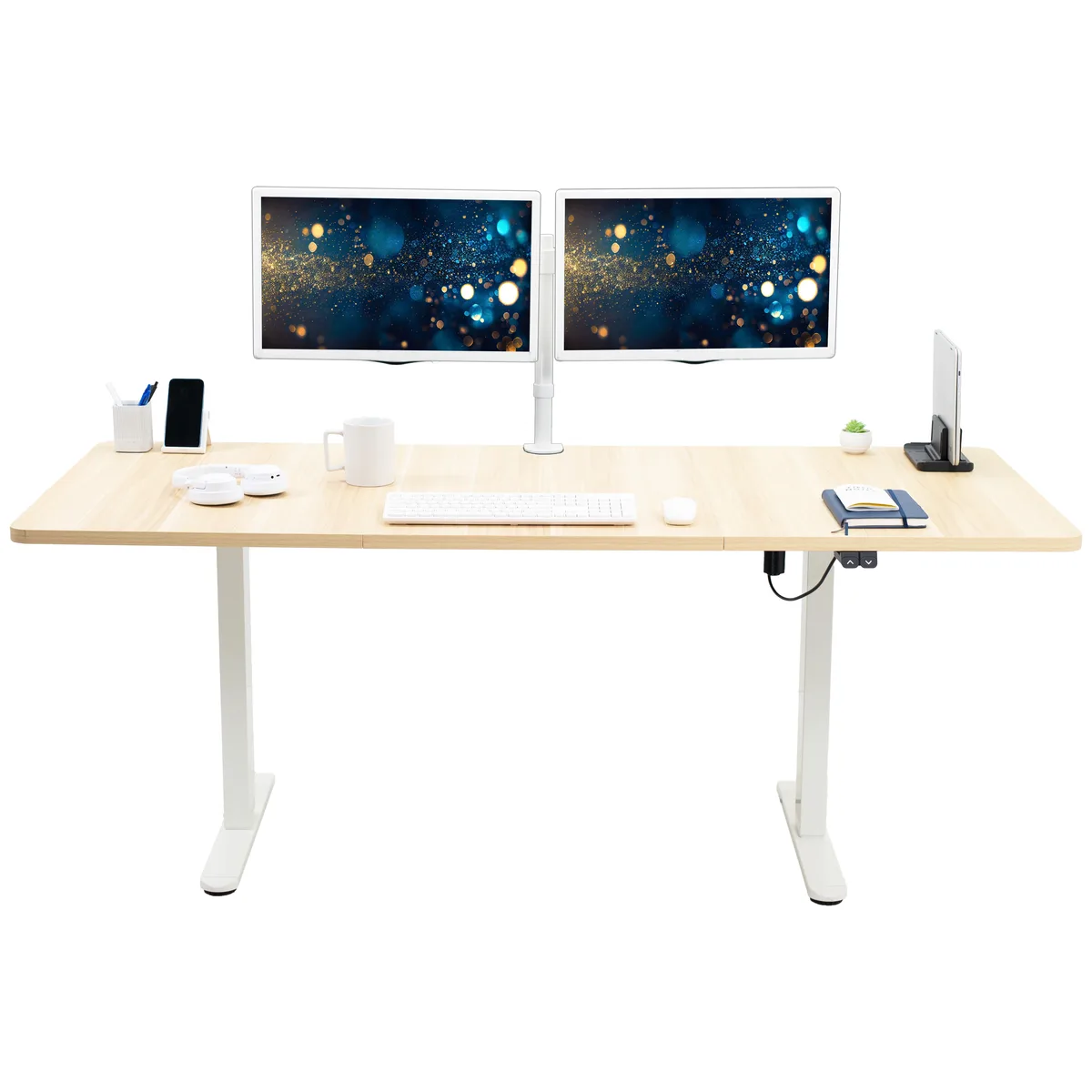 VIVO VIVO Electric Standing Desk 71 x 30 Light Wood White Frame — product photo