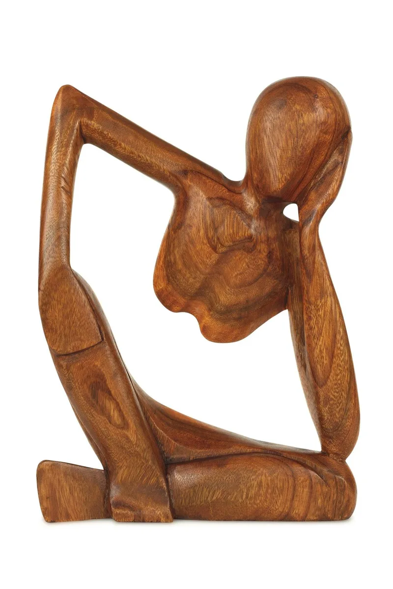 Hand-carved suar wood abstract thinker sculpture 12 inches tall
