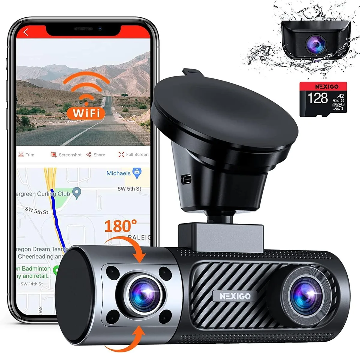 WUQ WUQ 3-Channel Dash Cam D621 4K/2K-1440P+1080P+1080P 128GB SD Card — product photo