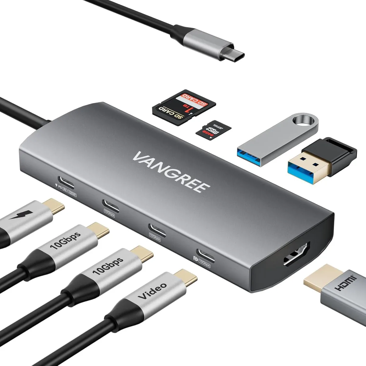 MCHOSE MCHOSE 9-in-1 USB Display Adapter 4K@60Hz HDMI USB-C DP 100W PD 10Gbps 3×USB-C 2×USB-A SD/TF — product photo