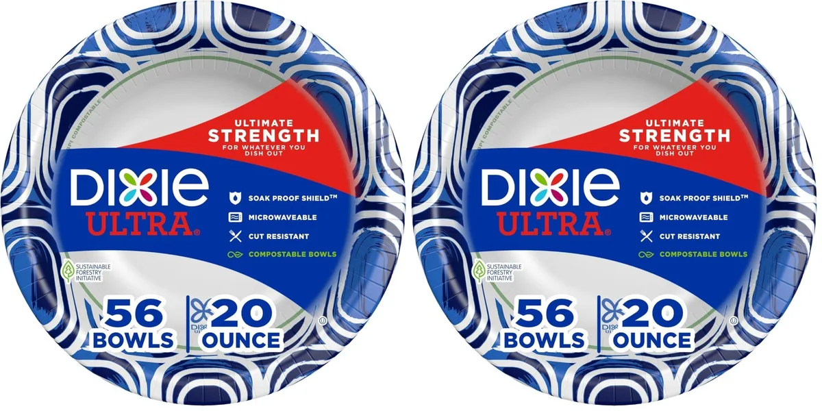 White paper bowls, 56 count, 20 oz capacity