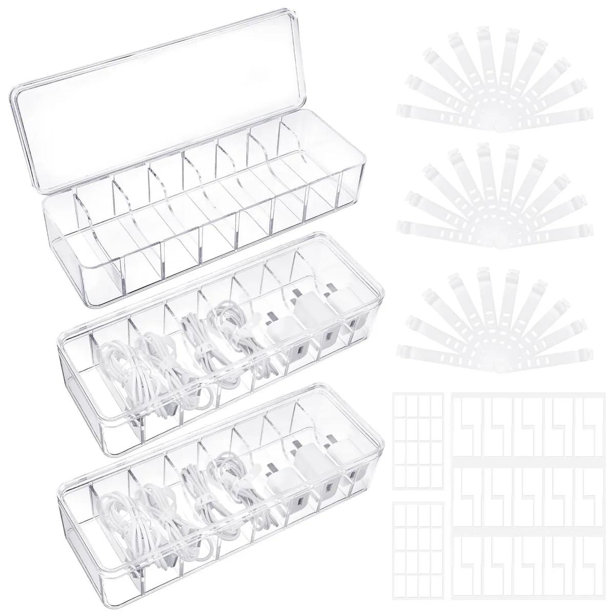  Samsill 1131 Cable Organizer Box 3 pcs 30 ties 62 labels storage — product photo