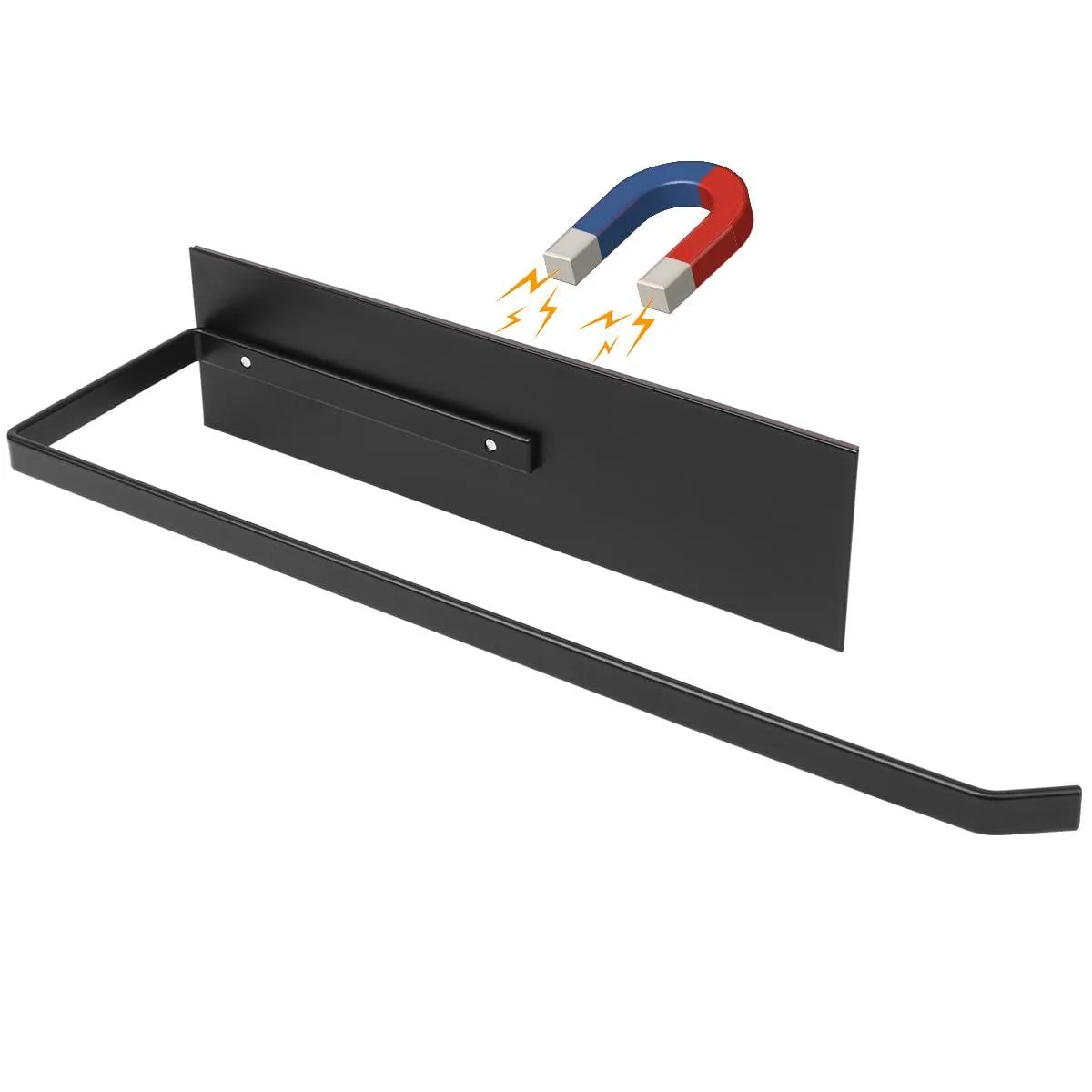 Black magnetic paper towel holder, single bar design, matte finish