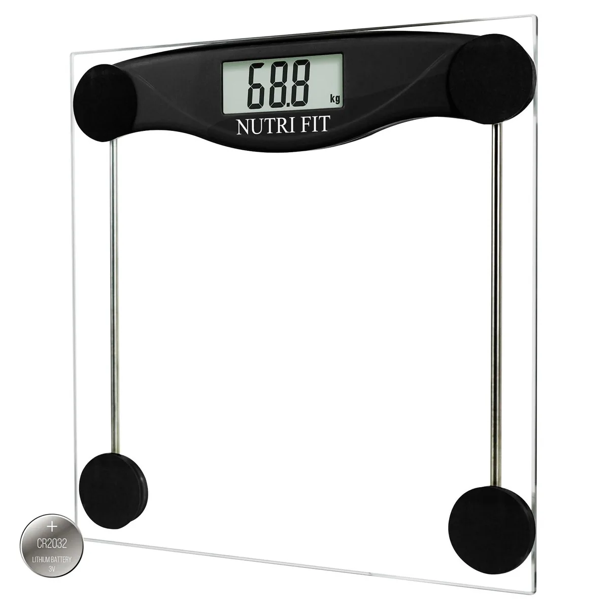 Black square tempered-glass bath scale with large LCD display, 11.2 inch platform