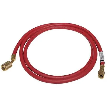 Red rubber HVAC high-side hose, 72 in, 30-degree angled 1/4 in female fitting, 800 psi working pressure