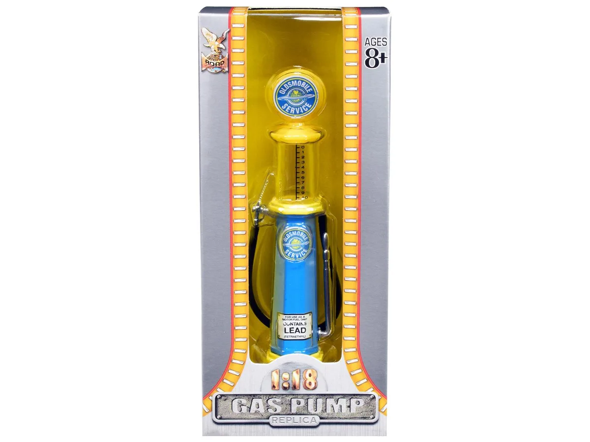 ROAD SIGNATURE ROAD SIGNATURE Oldsmobile Service Vintage Cylinder Gas Pump 1/18 Diecast Replica hobby collectible — product photo