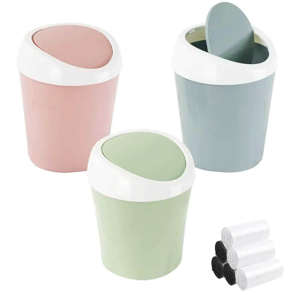  Baldwin Mini Swing Lid Desktop Trash Can 3 Pack Blue Green Pink 180 Bags — product photo