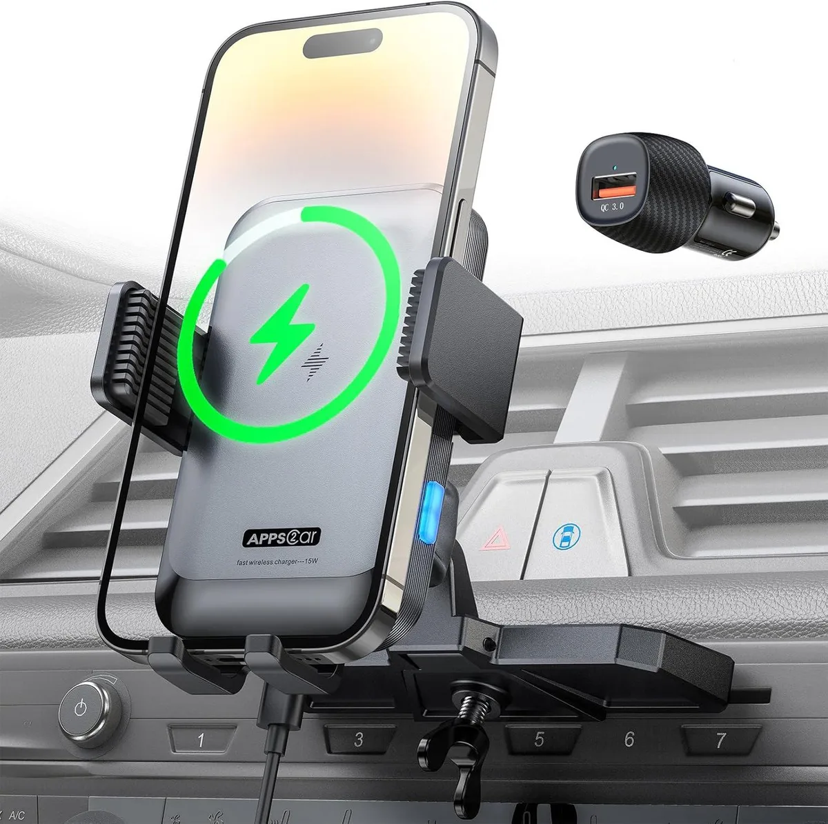 Hamzan Hamzan Wireless Car Charger Mount CD Slot 15W — product photo