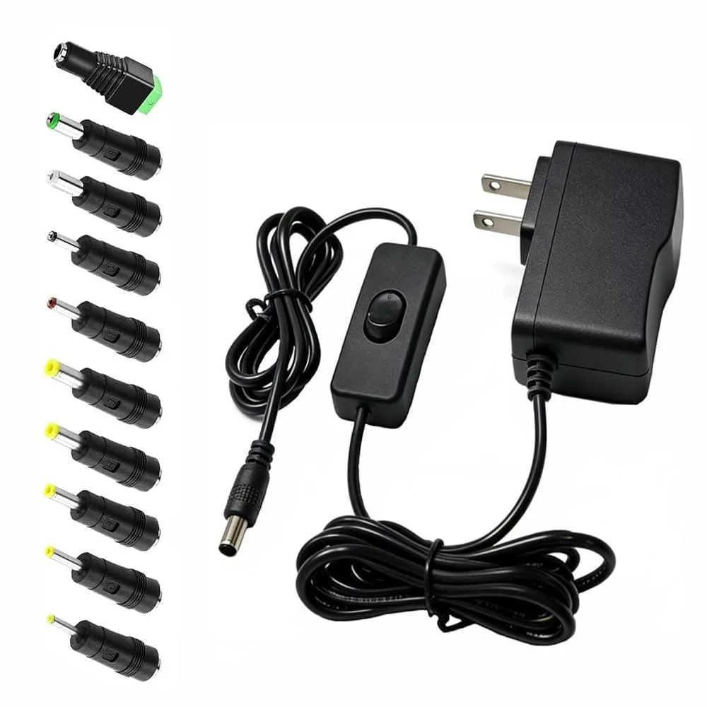  YOOFONE YF-1201 12V 1A disconnect with 10 DC tips — product photo
