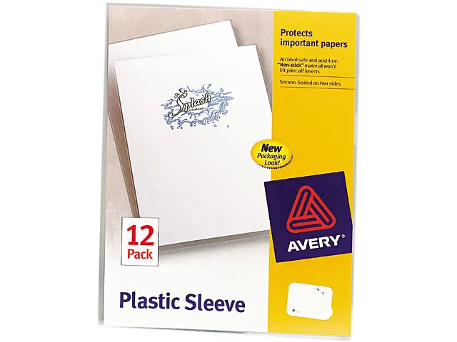 Twelve clear polypropylene letter-size sleeves in a pack